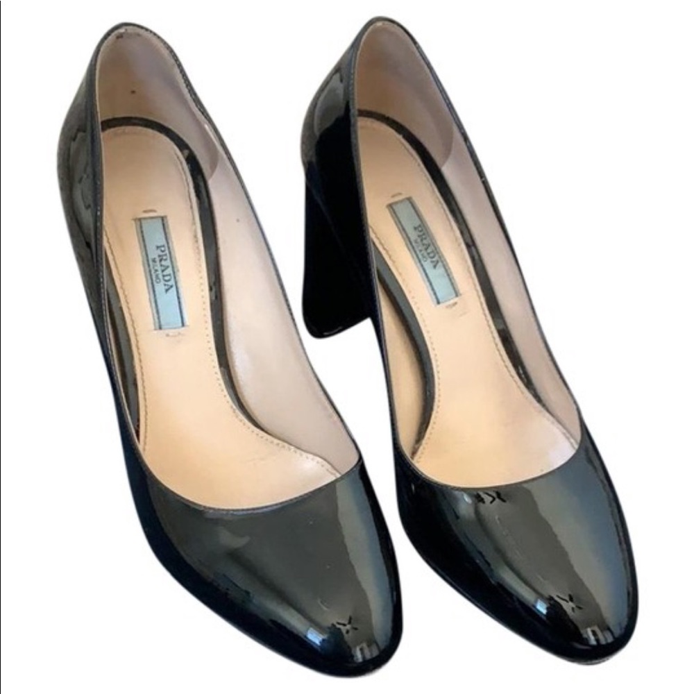 Black Patent Leather Chunky Prada Heel